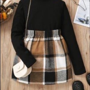 NWOT Girls High Neck Tee & Plaid Skirt